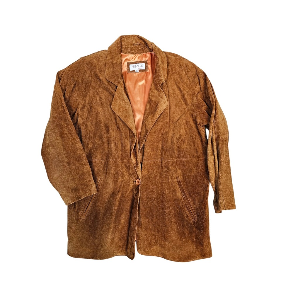 Vintage Premiere Editions Camel Suede Leather Jacket Womens Medium Single Button - Picture 10 of 10